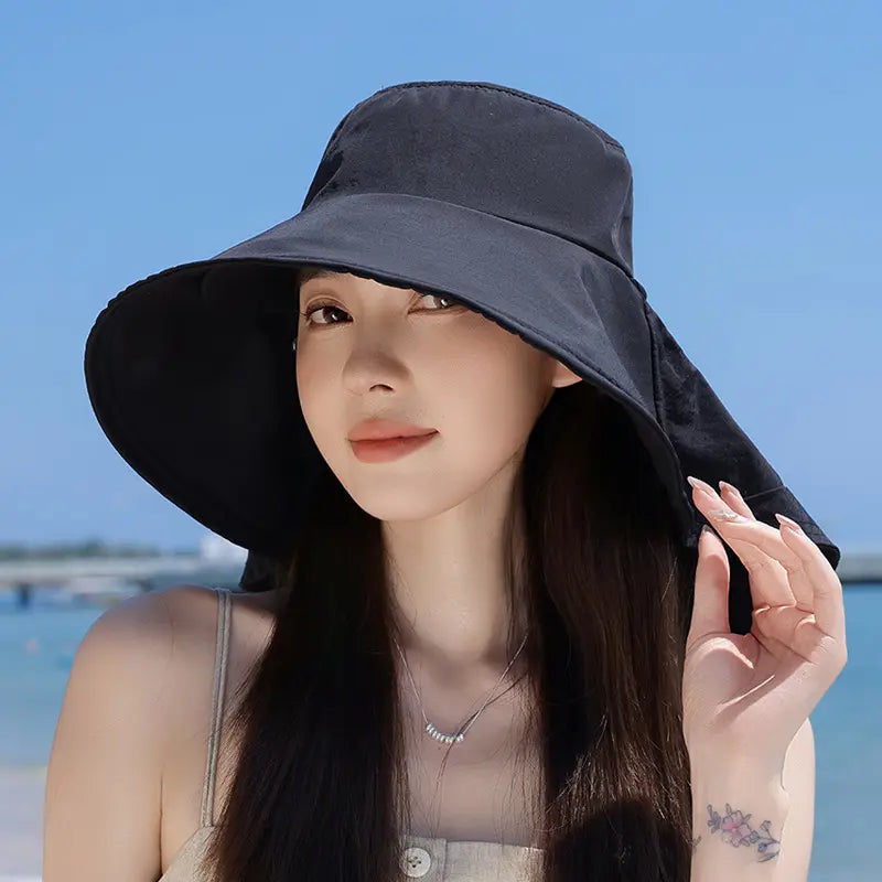 Spring/Summer Wide-Brimmed Sun Hat, Korean Style Fashion Shawl, Outdoor Double-Layer Quick-Drying Waterproof Fisherman Hat