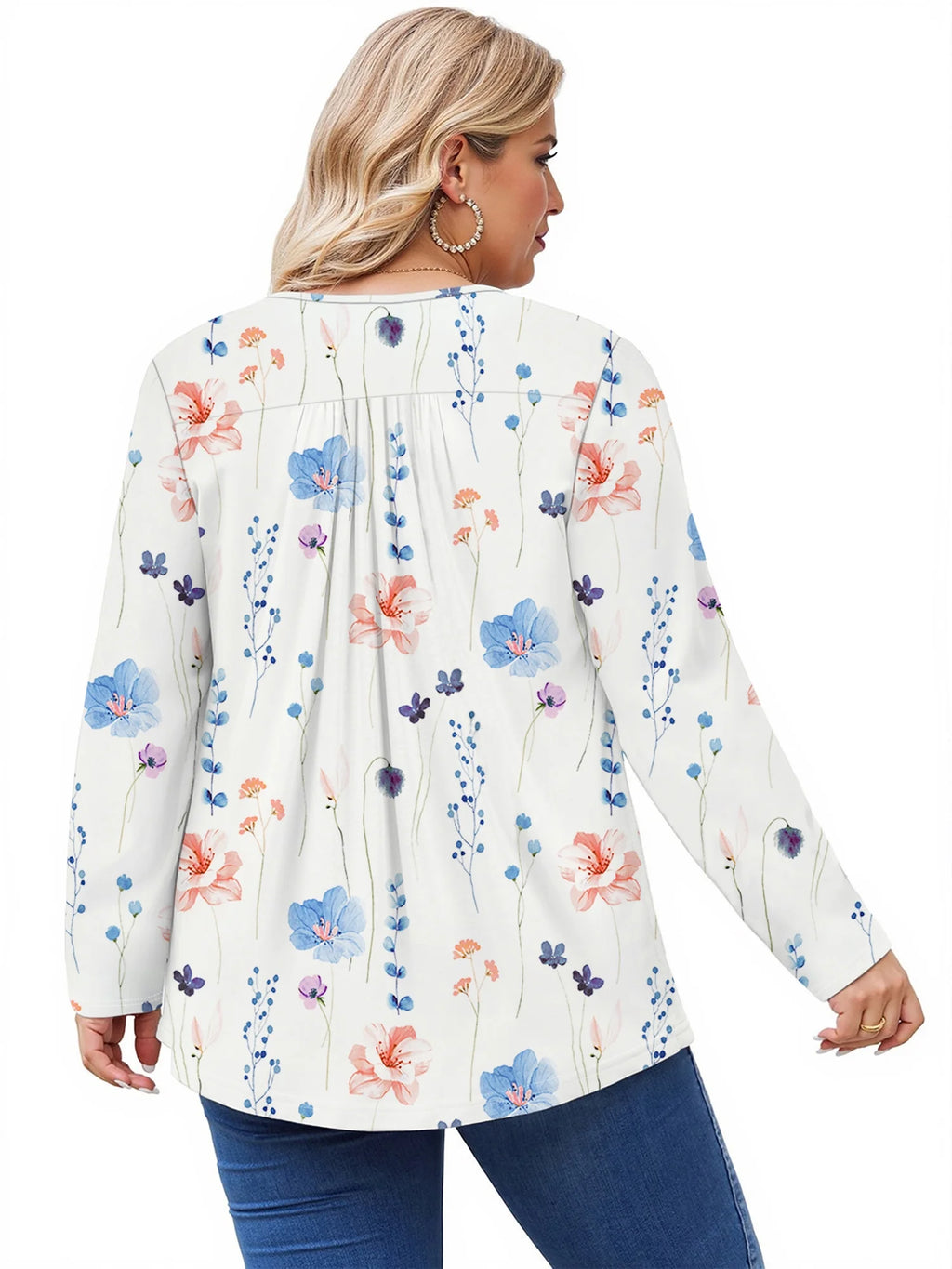 plus Size Womens Blouses Long Sleeve Floral Tunic Tops Henley Neck Flowy Fall Shirts