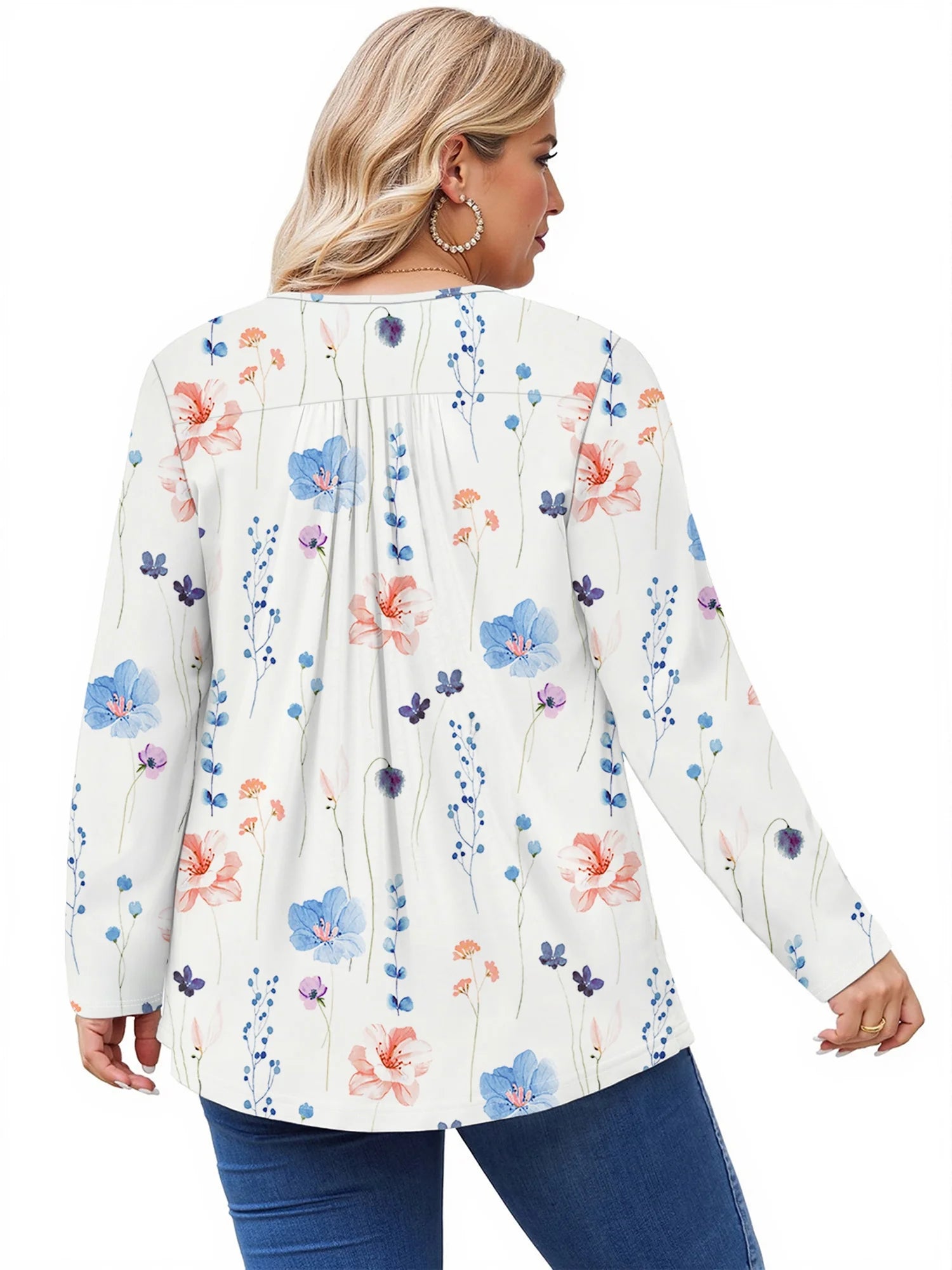 plus Size Womens Blouses Long Sleeve Floral Tunic Tops Henley Neck Flowy Fall Shirts