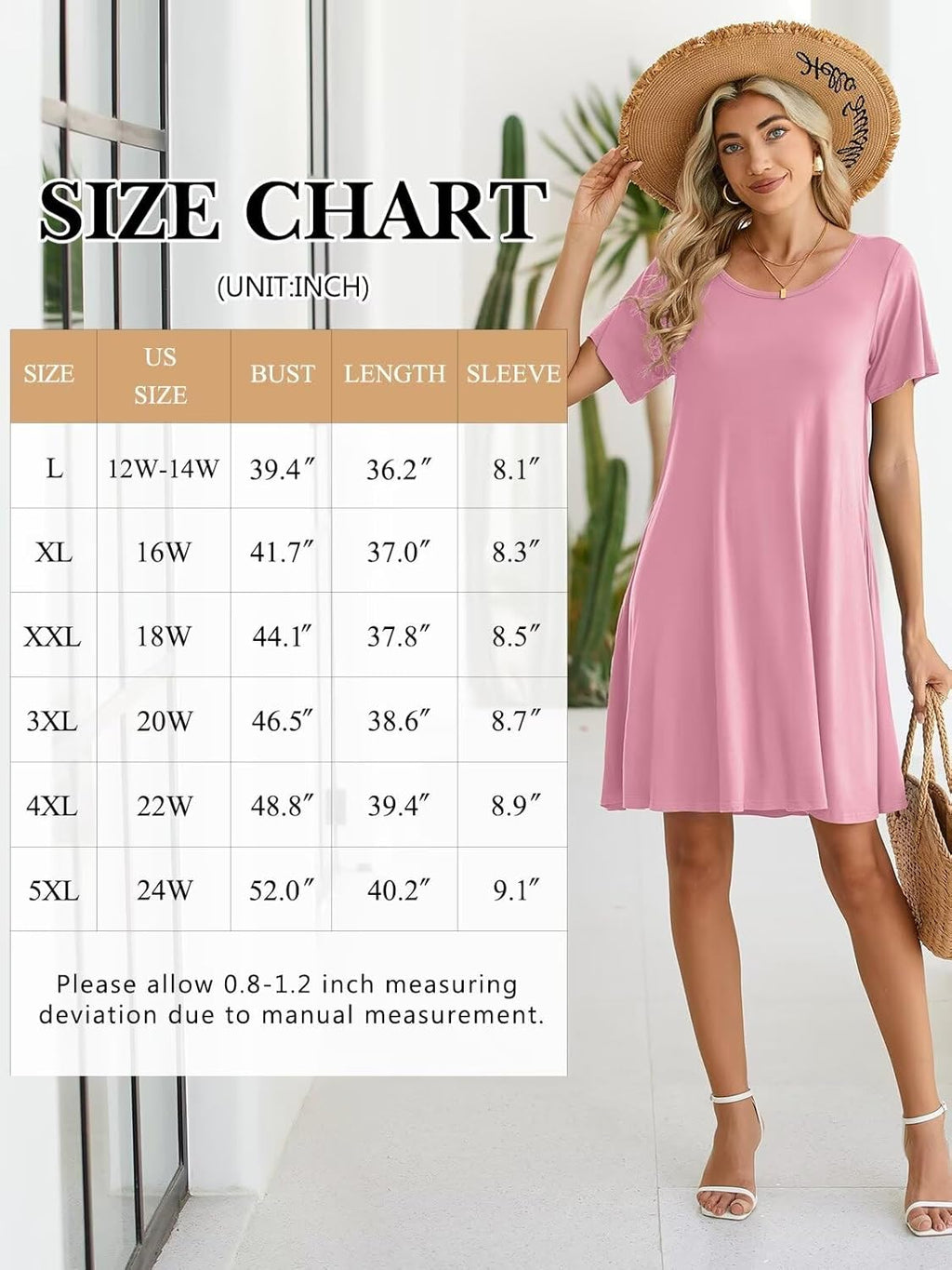Womens Summer Casual T Shirt Dress Loose Swing Tunic Dress Short Sleeve Sundress with Pockets