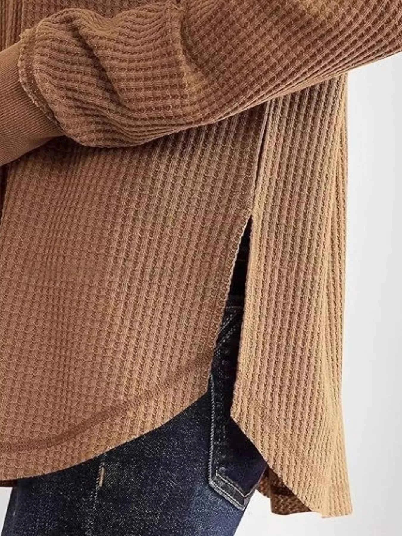 Slit Notched Long Sleeve T-Shirt