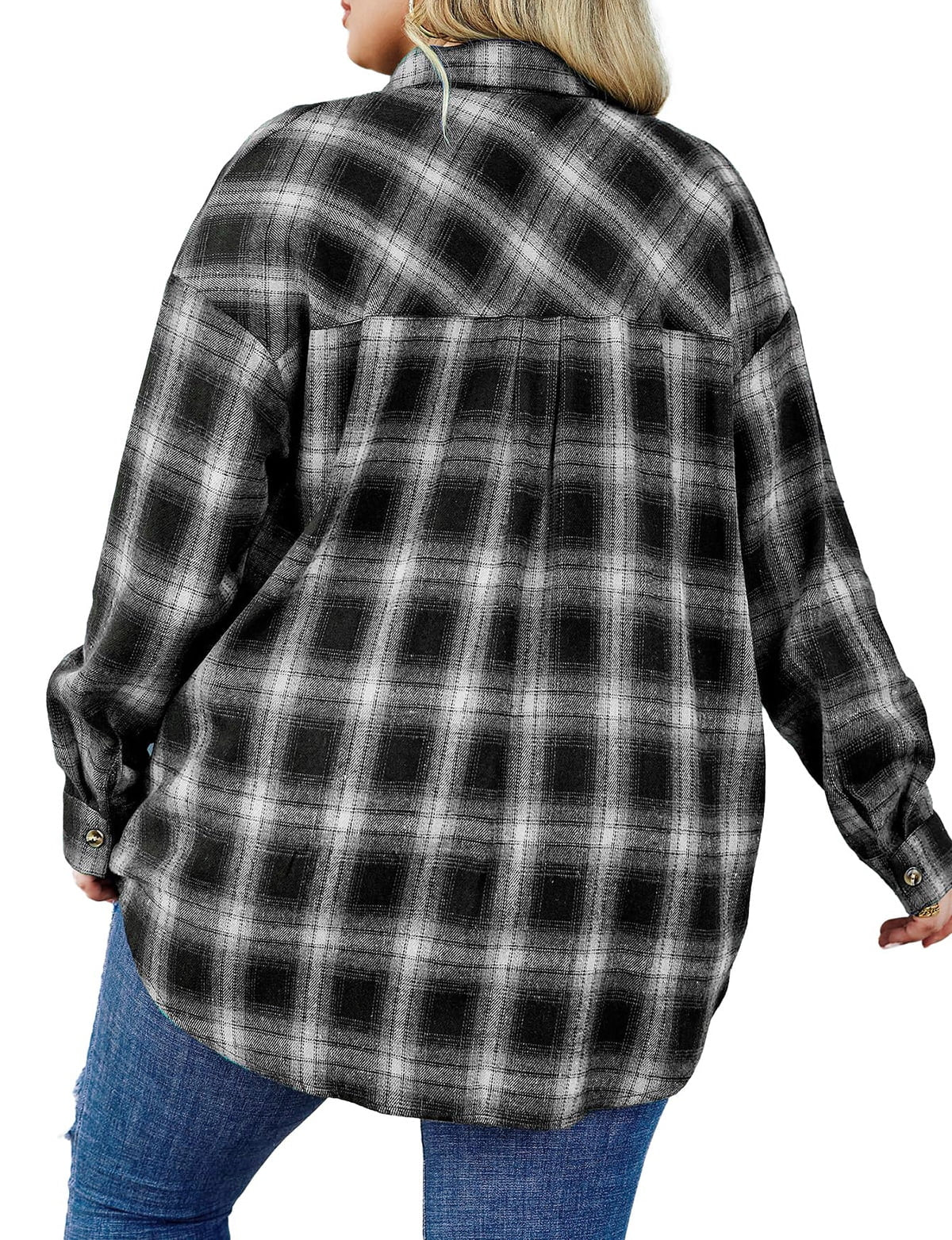 plus Size Flannel Plaid Shirts for Women Long Sleeve Button down Shirts Casual Loose Blouses Tops