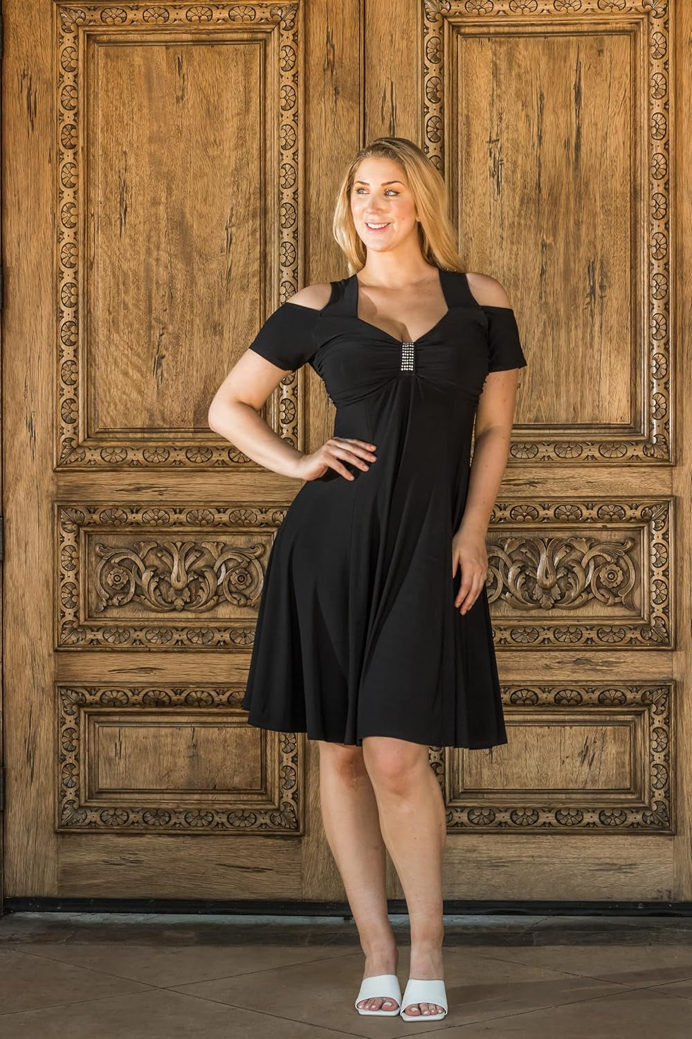 the Little Black Midi Cocktail plus Size Dress for Women with an Empire Waist XL 1X 2X 3X