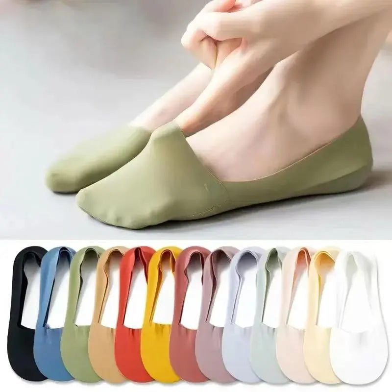 10 Pairs of Women'S Invisible Socks — Cotton Breathable, Ultra-Thin for Summer, Seamless, Silk-Like Finish, Silicone Anti-Slip, Moisture-Wicking Soles, Sweat-Wicking Socks, Women'S Essential Basics