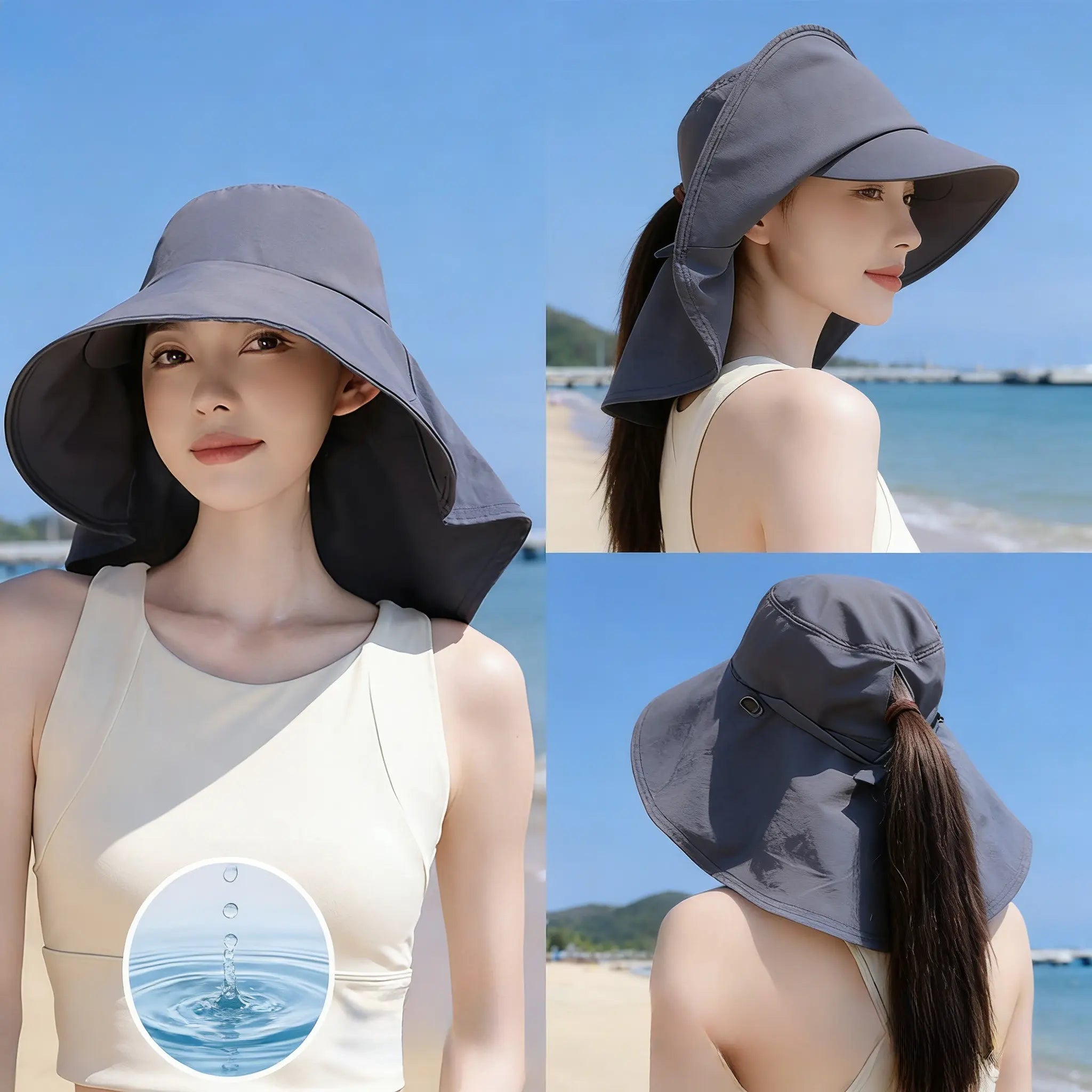 Spring/Summer Wide-Brimmed Sun Hat, Korean Style Fashion Shawl, Outdoor Double-Layer Quick-Drying Waterproof Fisherman Hat