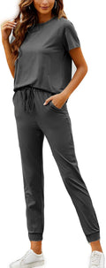 Lounge Sets for Women 2 Piece Short Sleeve Crewneck Jogger Pants Matching Loungewear Sweatsuit Outfits Set (Dark Grey-04, Medium)