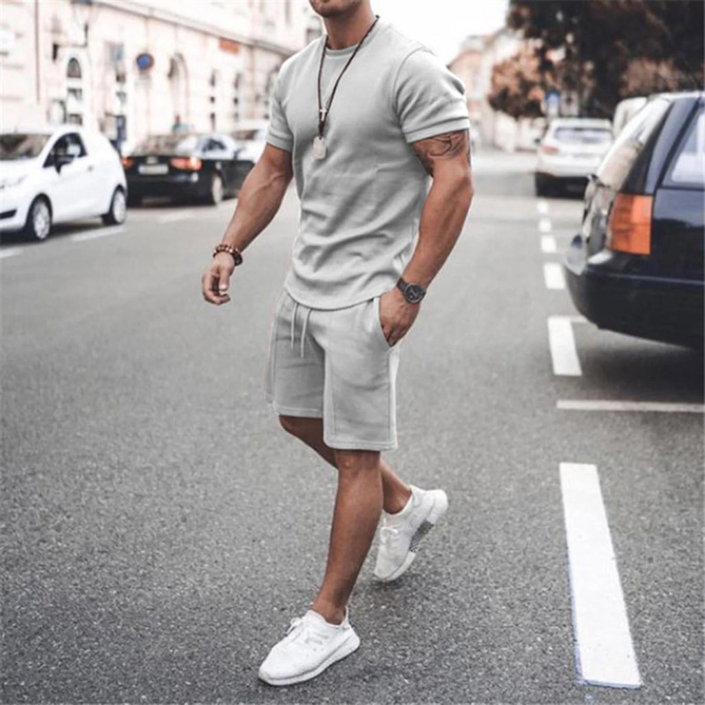 Mens Shorts Set Summer 2 Piece Outfits Casual Solid Shirt and Short Sets Athletic Sportswear Suit Sweatsuit Tracksuits