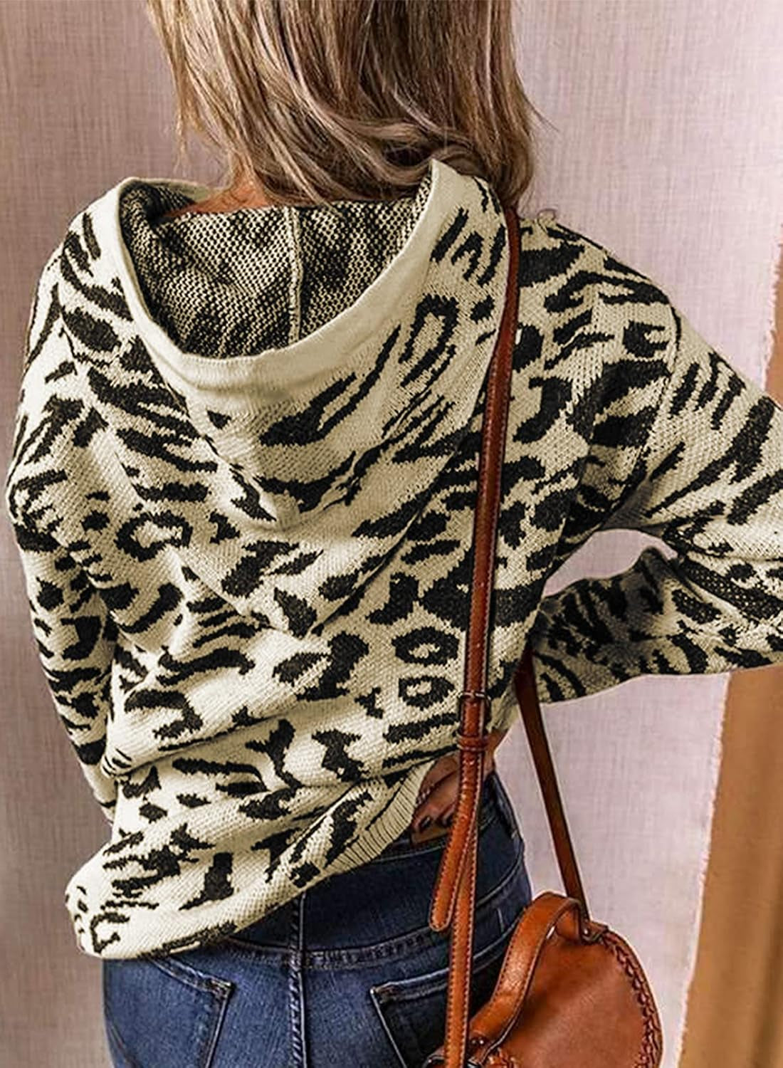 Women'S Fall Sweater Leopard Print Long Sleeve Hoodies Sweatshirts Fashion Womens Ladies Clothing Knit Pullover Striped Tops Winter Autumn,Us 8-10(M),Khaki