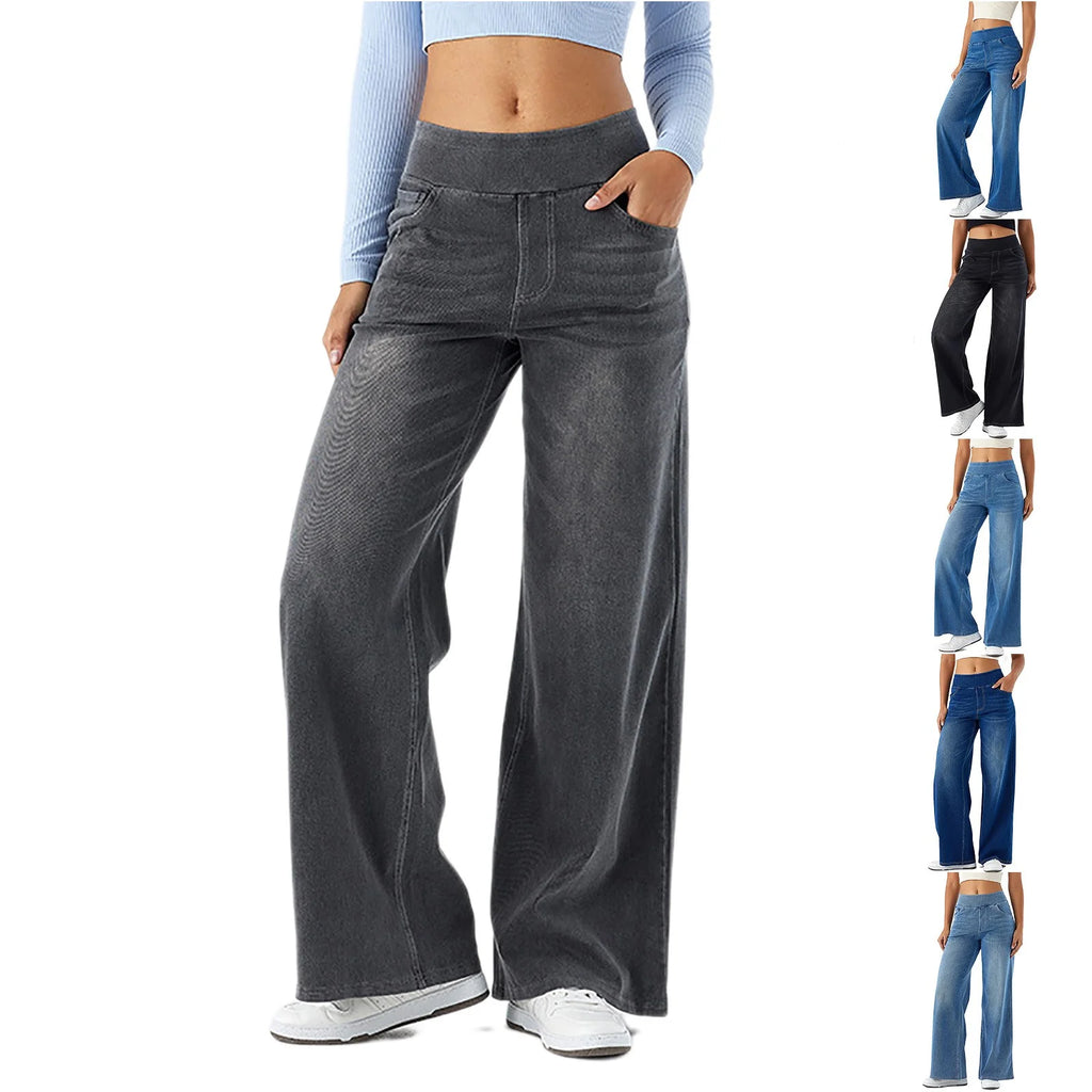 Women'S Fashion Jeans High Waisted Wide Leg Jeans Summer Casual Straight Baggy Jeans Color Block Patch Denim Trousers Blue,M