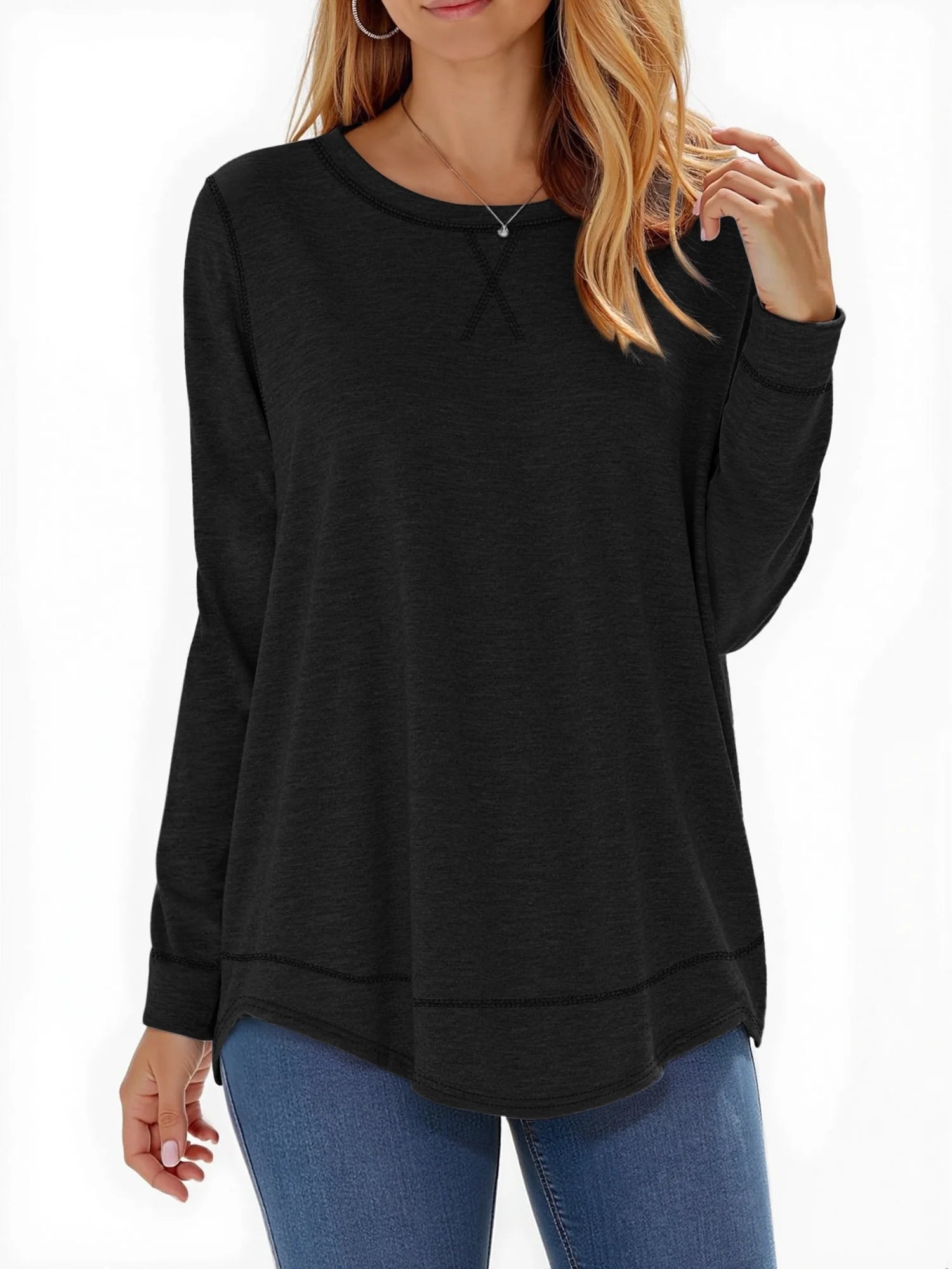 Womens Fall Tops Long Sleeve Shirts Casual Tunic Top Basic T Shirts Tees