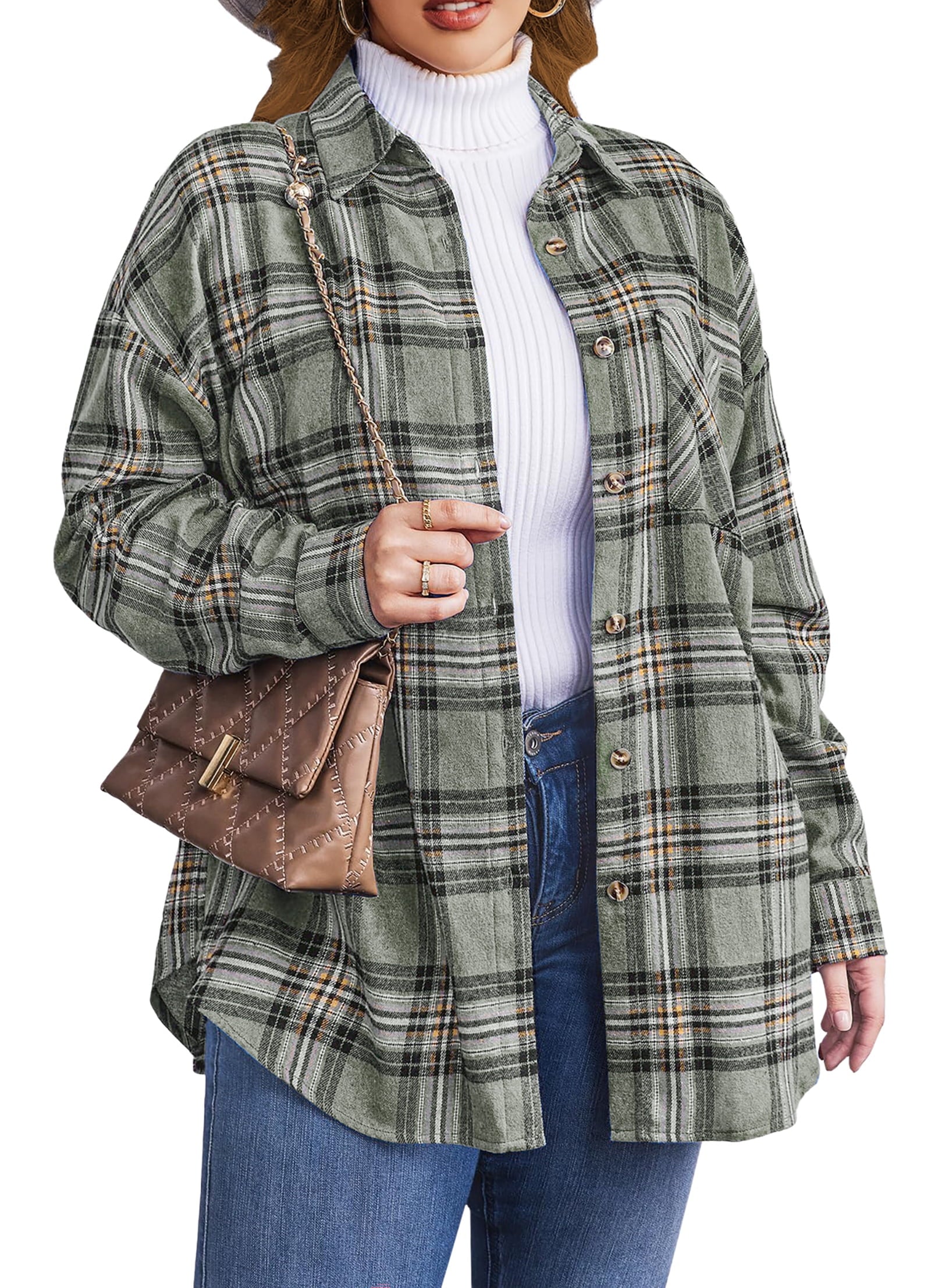 plus Size Flannel Plaid Shirts for Women Long Sleeve Button down Shirts Casual Loose Blouses Tops