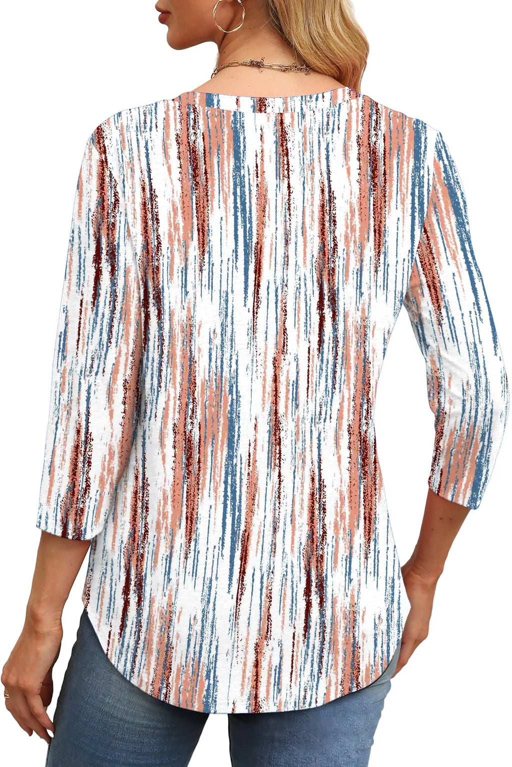 Womens plus Size Tops 3/4 Sleeve Pleated Dressy Blouses Crew Neck Casual Tunic Tops Summer Shirts