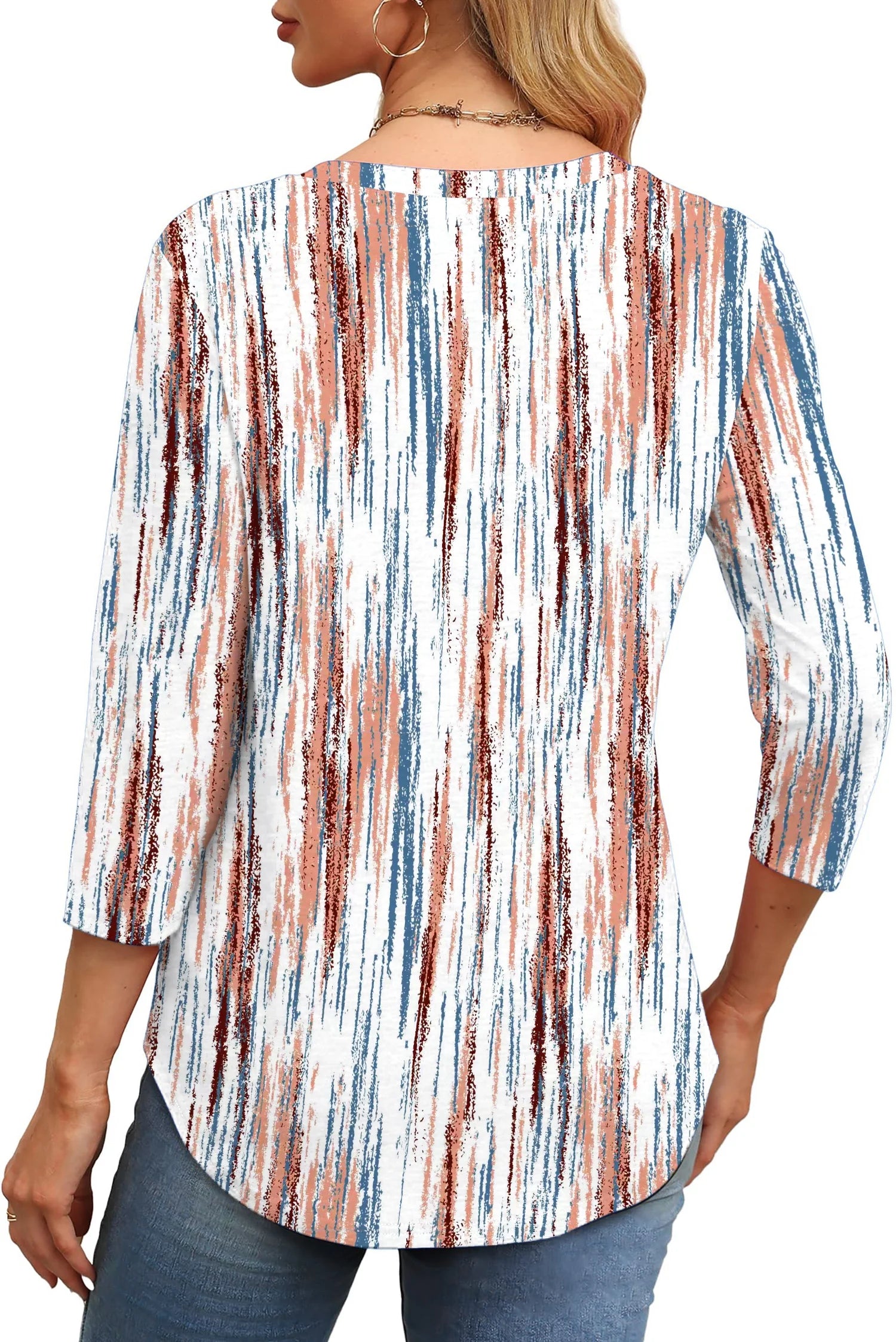 Womens plus Size Tops 3/4 Sleeve Pleated Dressy Blouses Crew Neck Casual Tunic Tops Summer Shirts