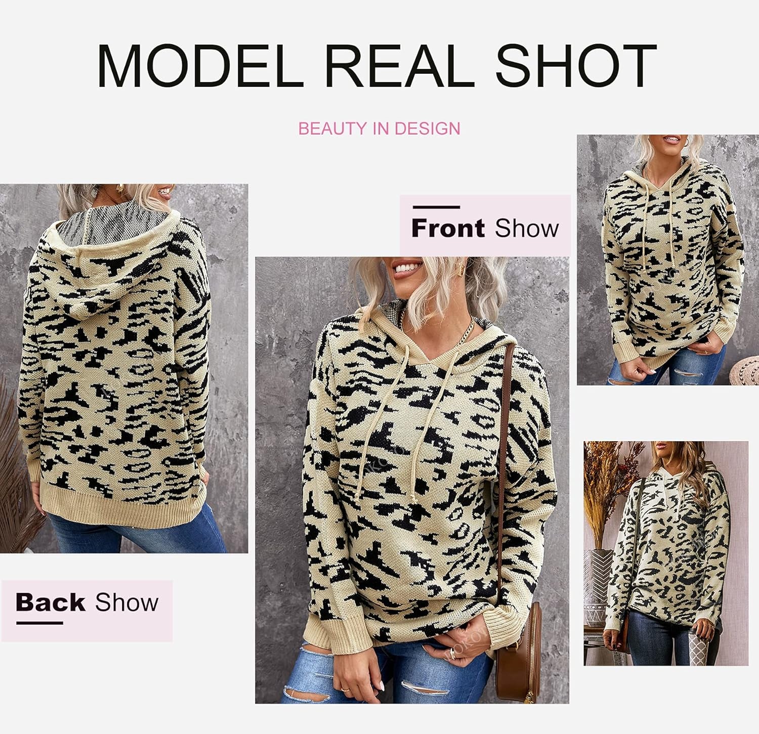 Women'S Fall Sweater Leopard Print Long Sleeve Hoodies Sweatshirts Fashion Womens Ladies Clothing Knit Pullover Striped Tops Winter Autumn,Us 8-10(M),Khaki