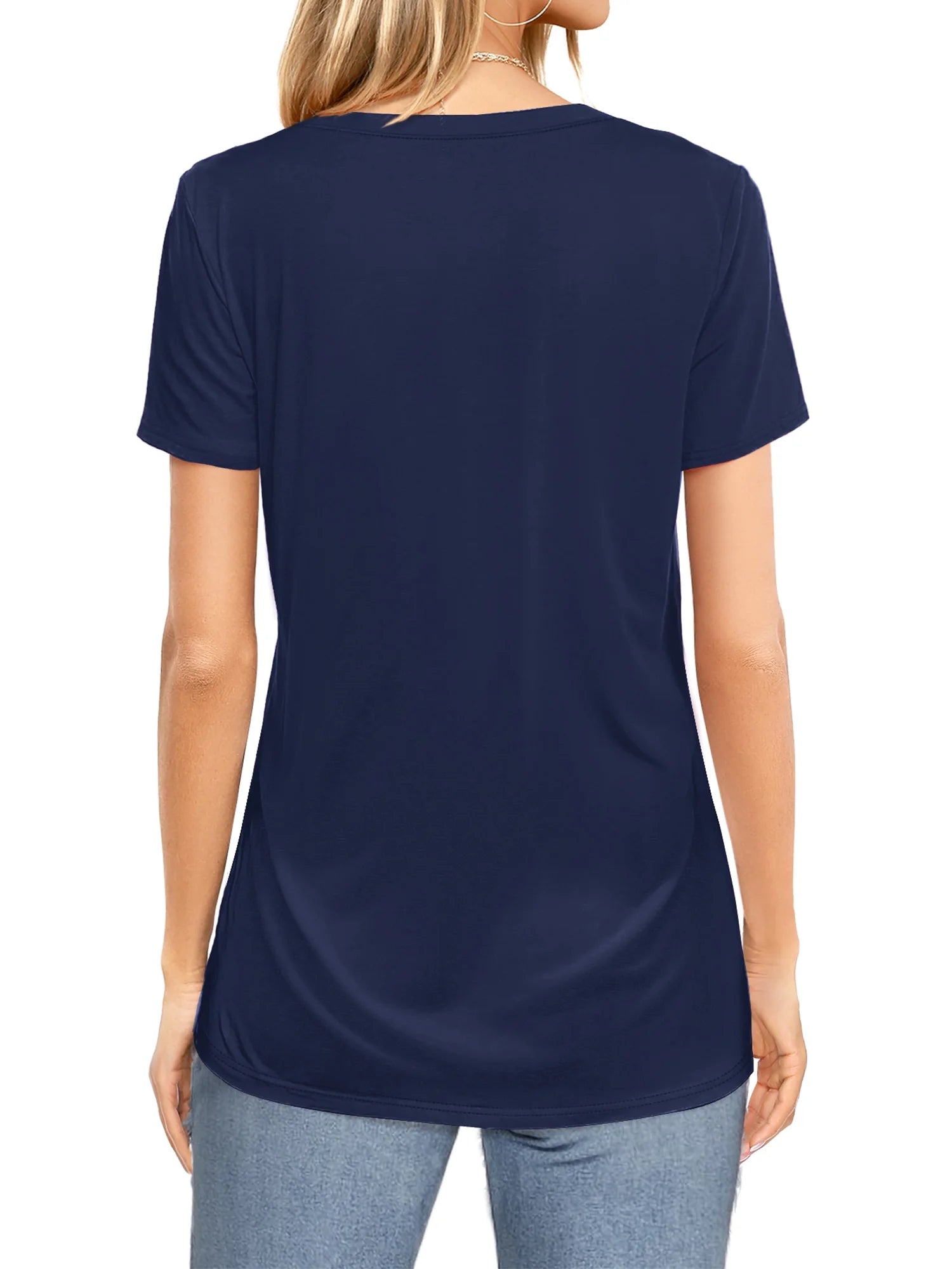 Womens T-Shirts plus Size V Neck Short Sleeve Tops Summer Casual Shirts, Navy 3XL