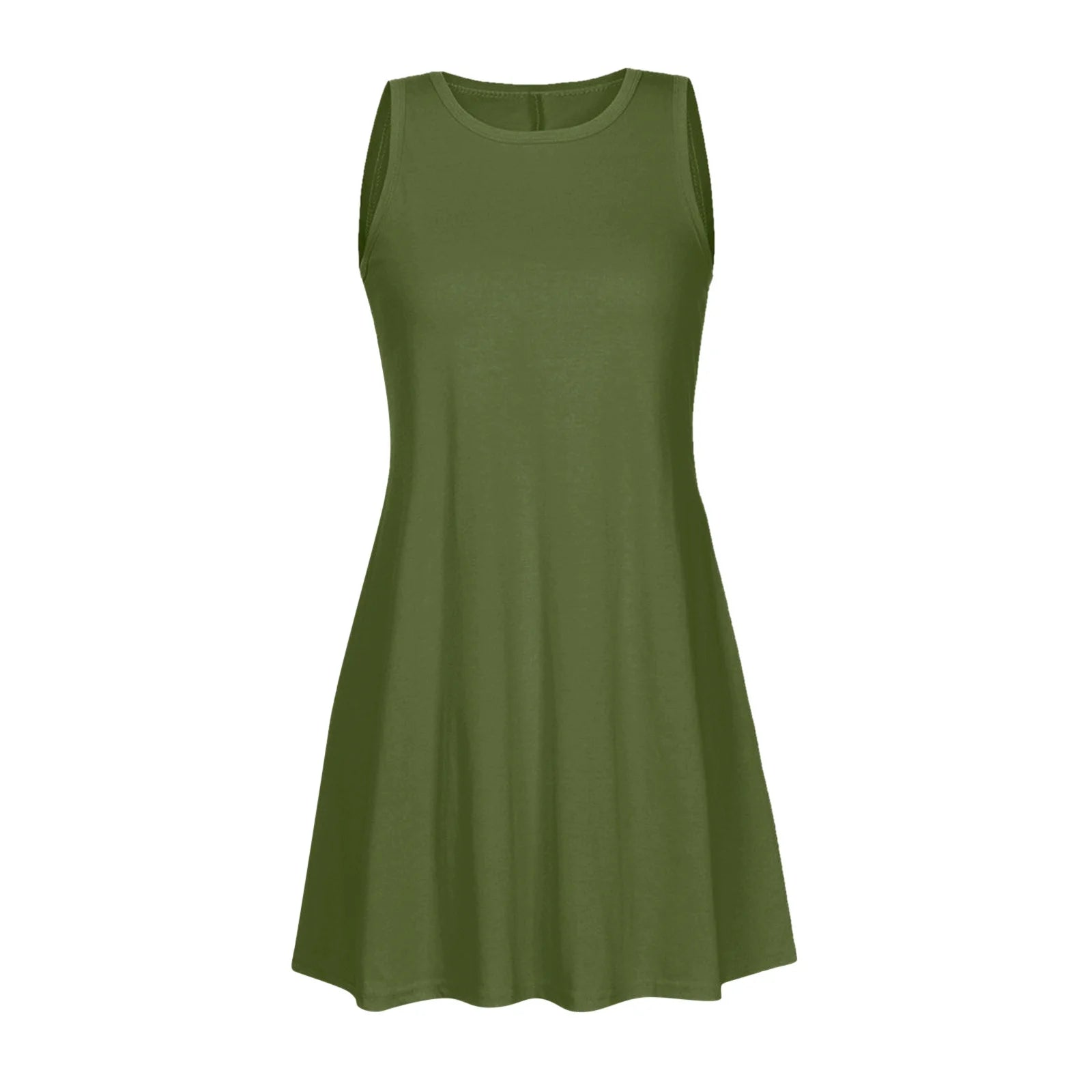 Fesfesfes Summer Dresses for Women round Neck Casual Mini Dress Solid Color Sleeveless Tank Dress Loose above Knee Sun Dress on Sale