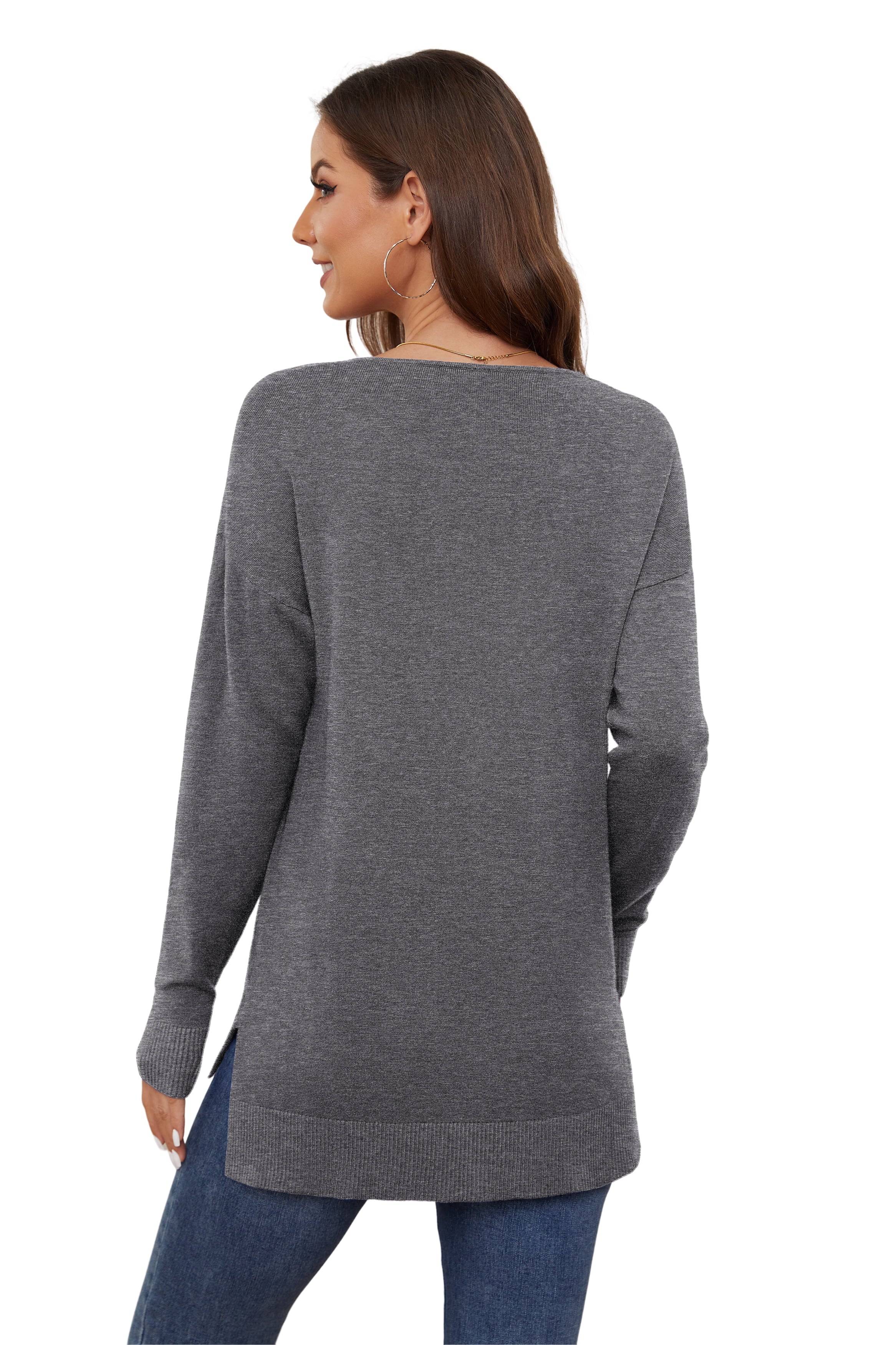 V Neck Sweaters for Women Lightweight Knit Pullover Sweater,Us Size S-2XL in Gray