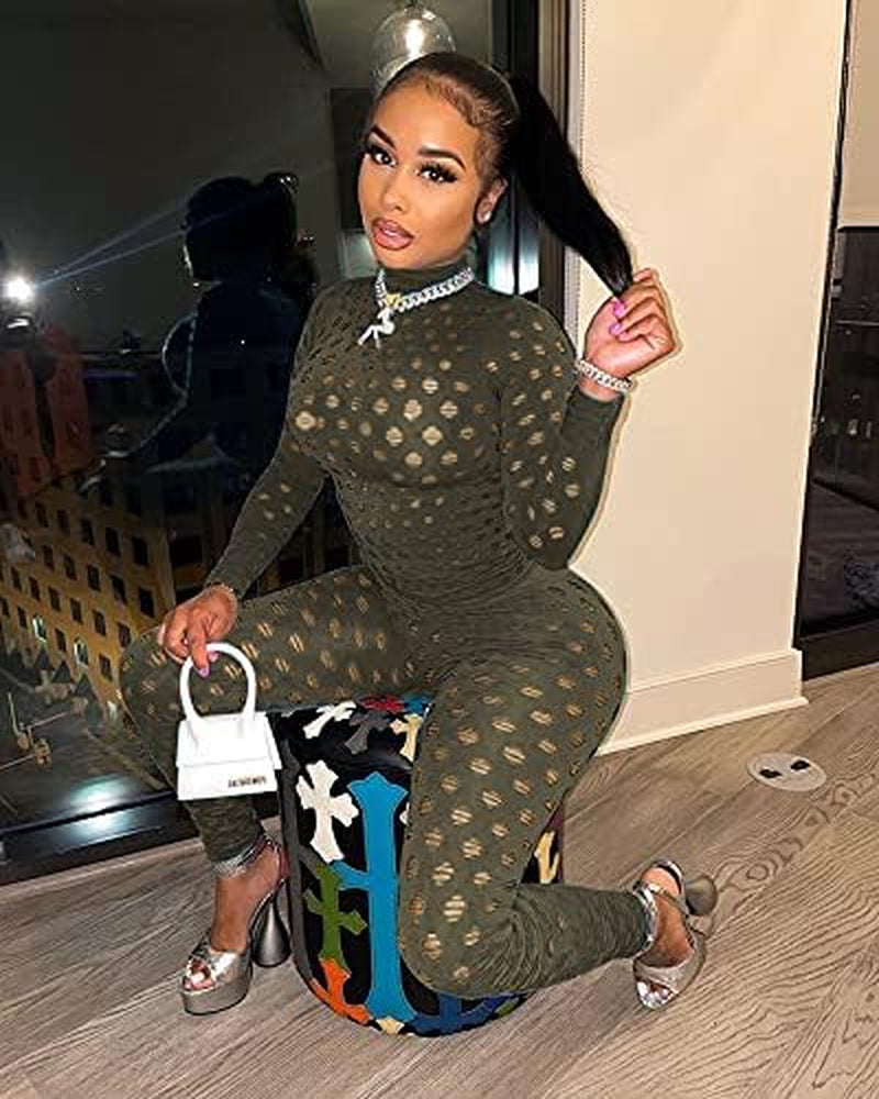 Sexy Club Outfits for Women One Piece Jumpsuits Long Sleeve Bodysuits Bodycon Leggings Pants Suits