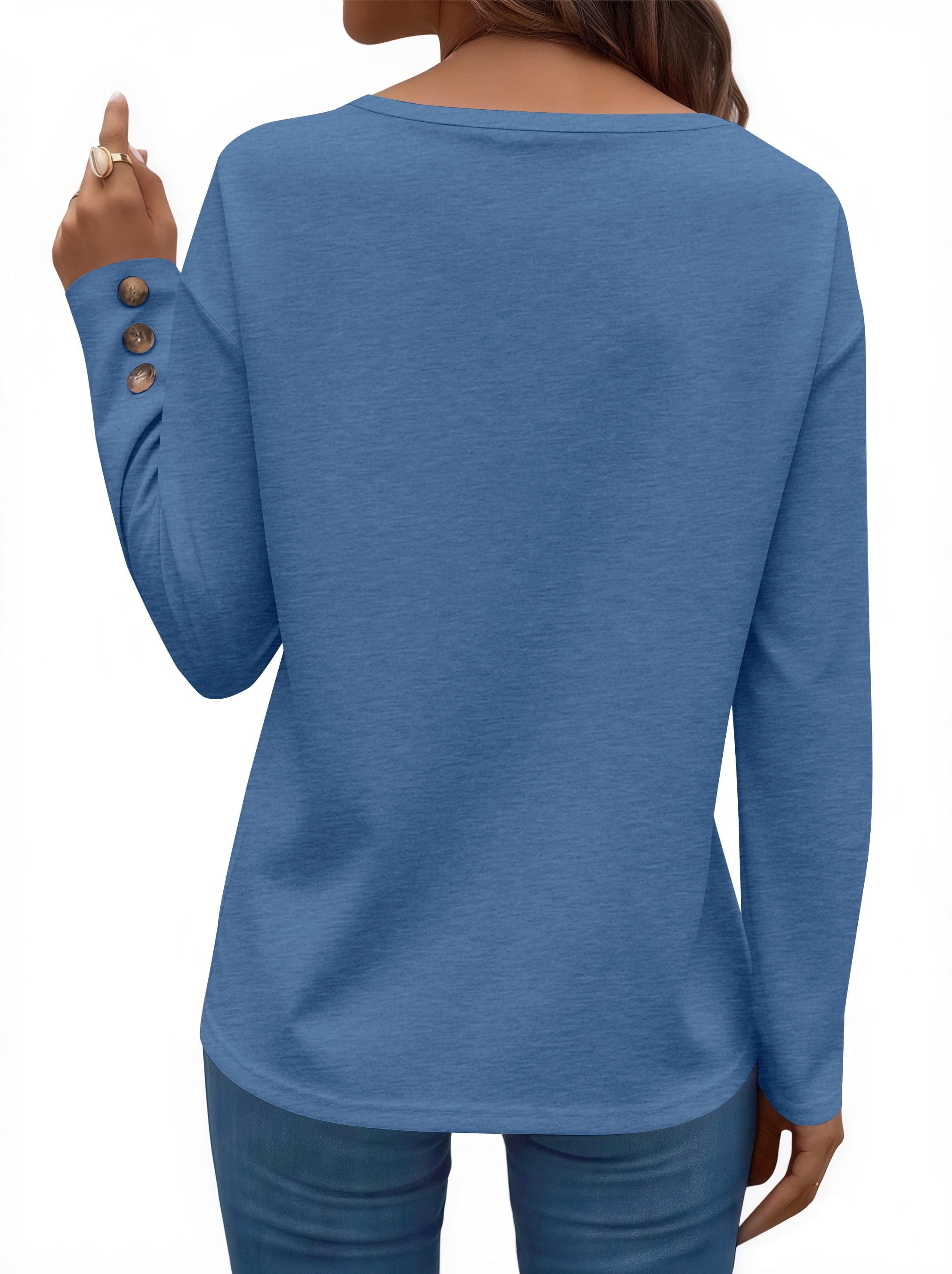 Fall Blouses for Women V Neck Dressy Casual Shirts Loose Fit Long Sleeve Button Tops