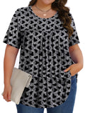 Womens plus Size Tops Tunic Short Sleeve Shirts Floral Blouses Loose Summer Tops