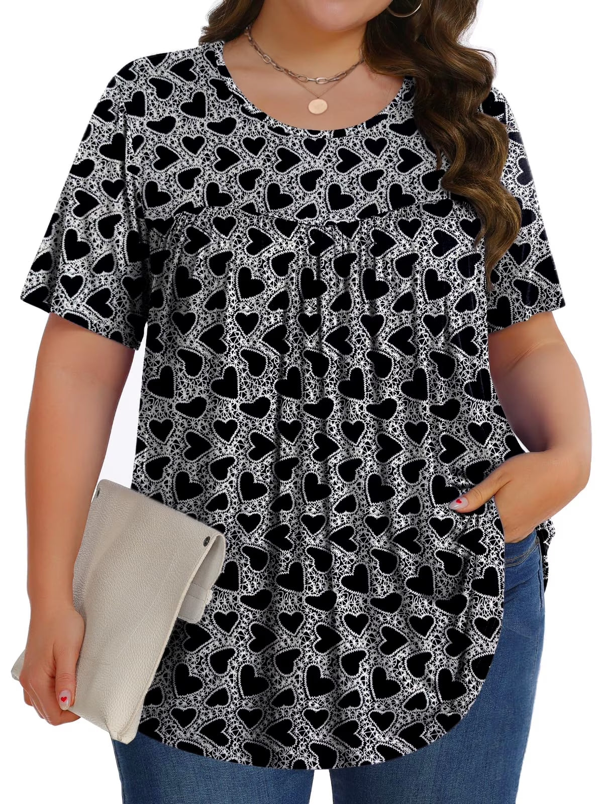 Womens plus Size Tops Tunic Short Sleeve Shirts Floral Blouses Loose Summer Tops