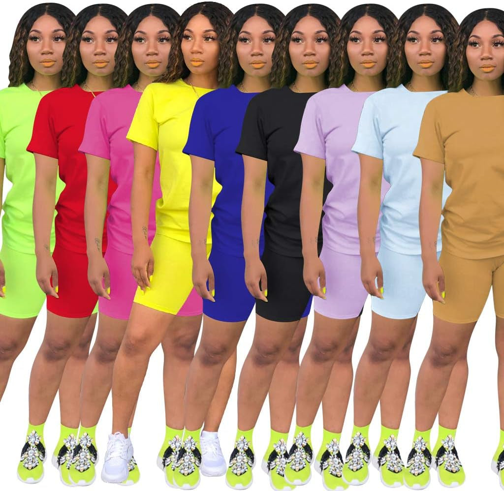 Women Two Piece Outfits Sets-Tracksuit Set Short Sleeve T Shirts + Short Pants Bodycon Jumpsuit Set Jogging Suit