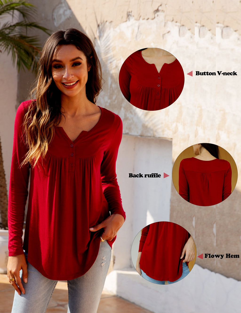 Womens plus Size Long Sleeve Tunic Tops Casual Floral Henley Shirts M-4X