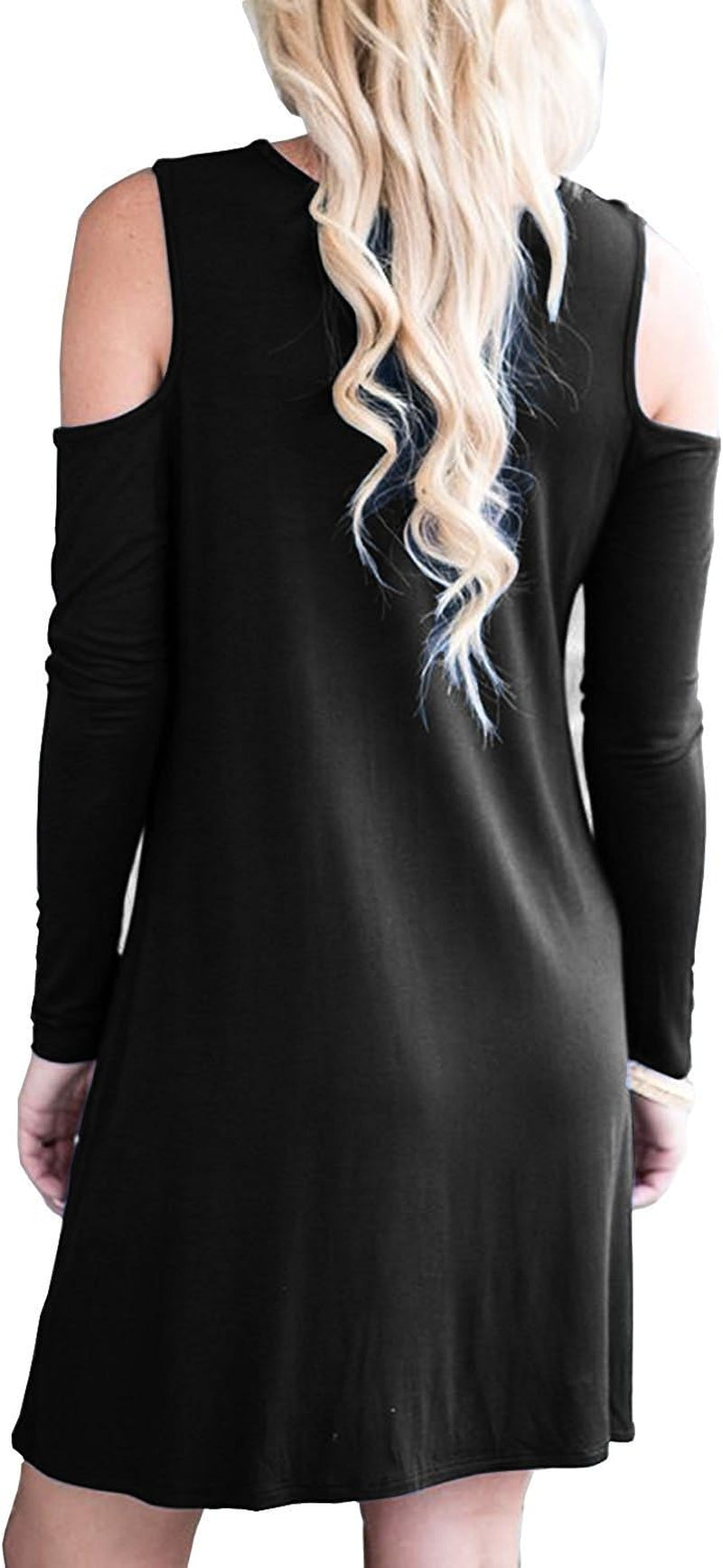 Women'S Cold Shoulder Tunic Top Swing Dresses Loose T-Shirt Casual Dress with Pockets (Xx-Large, 0-Long Sleeve-Black)