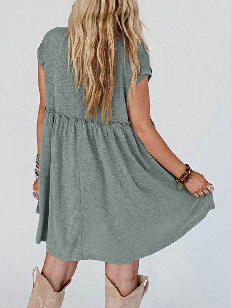 Viscose Green Frilled Seam Pocket T Shirt Dress