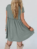 Viscose Green Frilled Seam Pocket T Shirt Dress