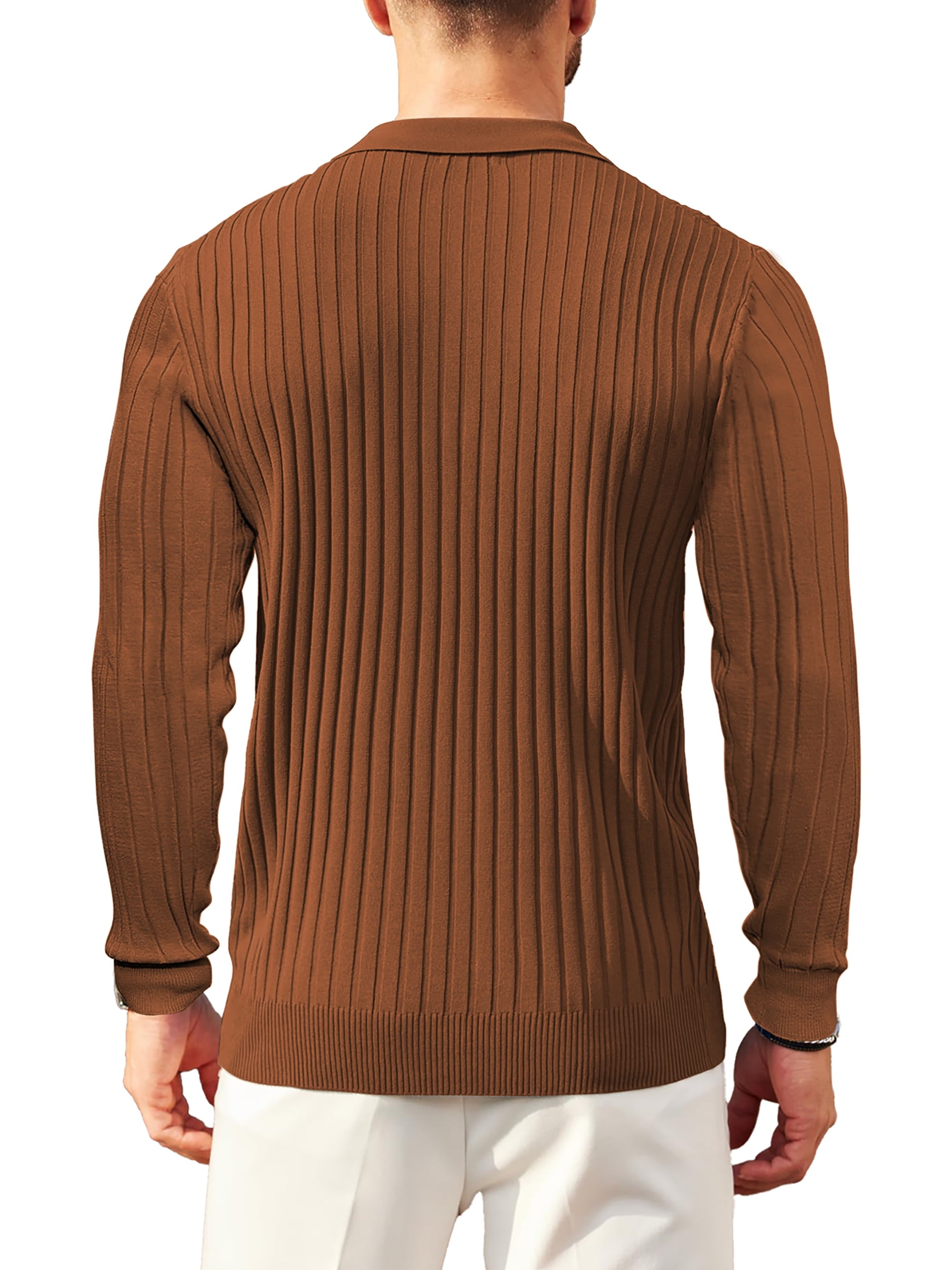 Polo Shirts for Men Casual Long Sleeve Mens Shirts Zipper Ribbed Knit Shirt