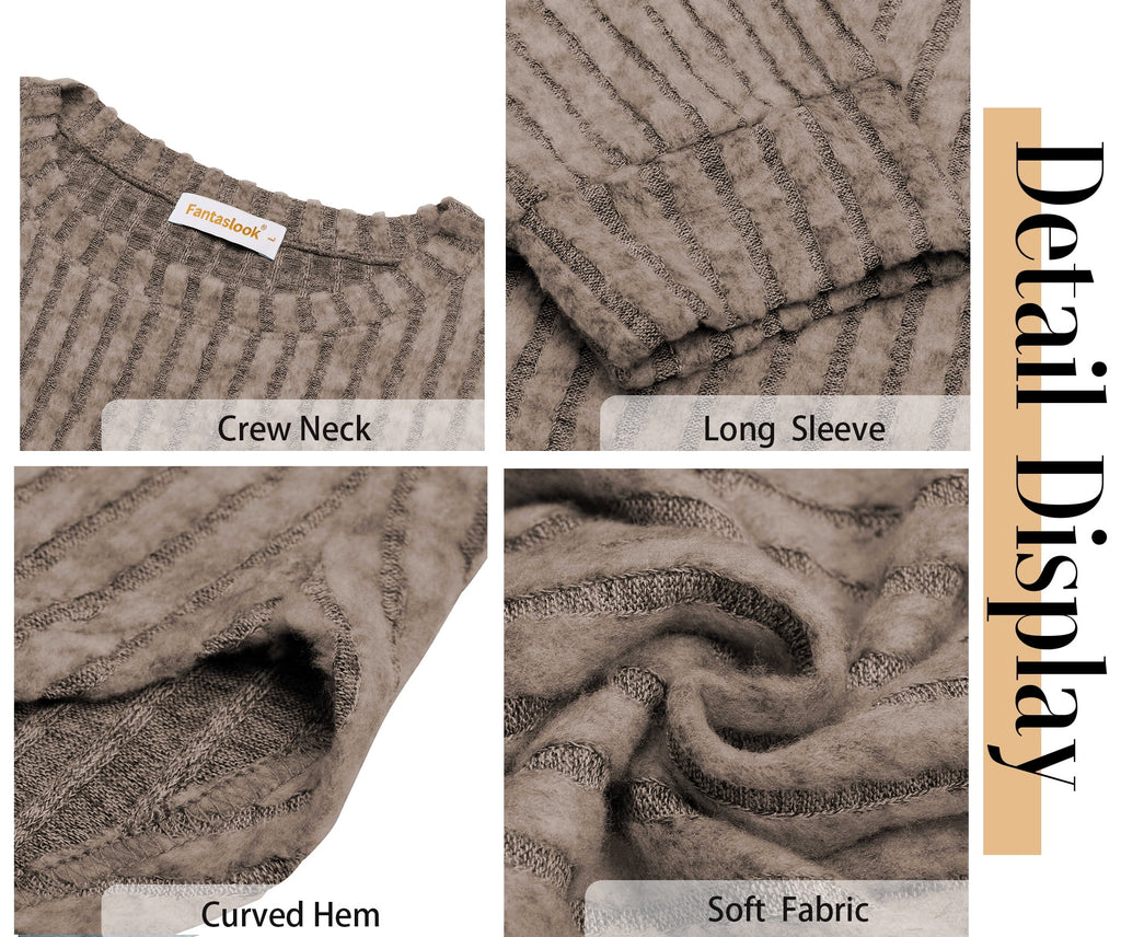 Crewneck Long Sleeve Shirts Loose Tunic Tops Curved Hem Fall Pullover