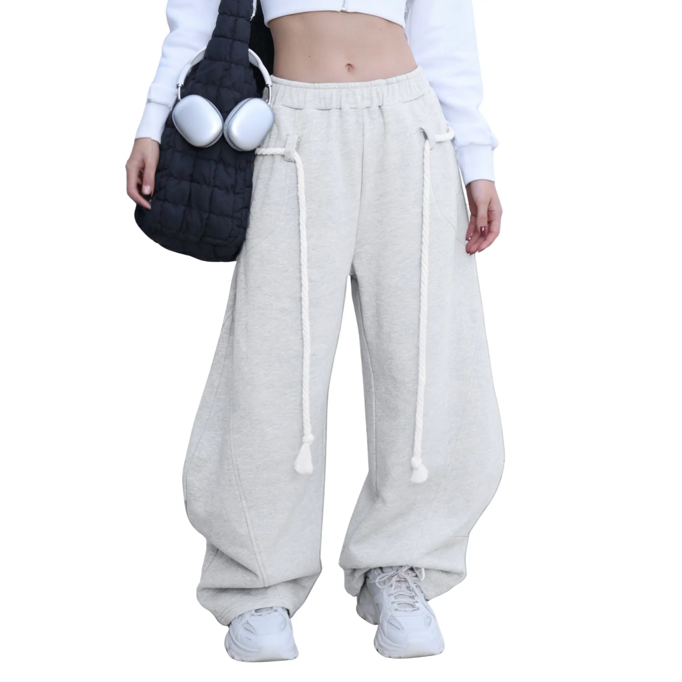 SCUSTY Baggy Barrel Sweatpants Wide Leg Pants for Women Casual Elastic Waist Unisex Lantern Trouser Pants