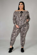 Fasheabe Off The Shoulder Cheetah Print Jogger Set