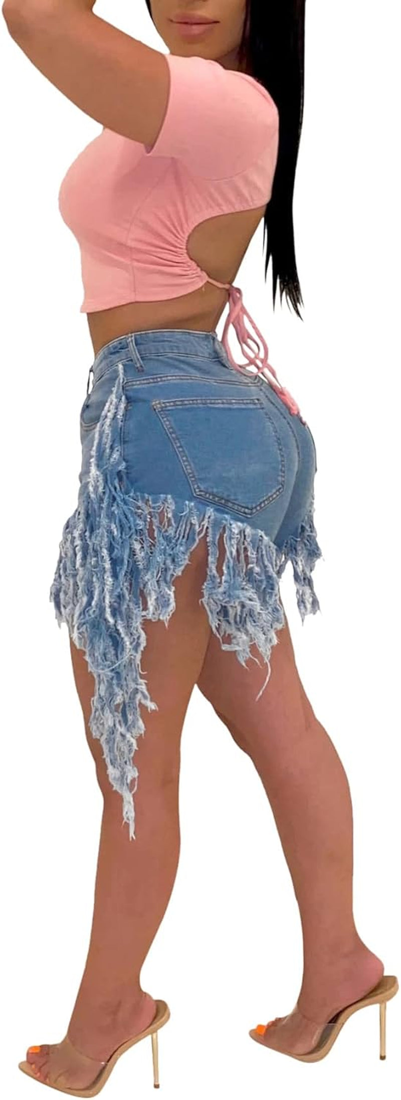 Women'S Denim Shorts High Waisted Frayed Raw Hem Ripped Short Jeans