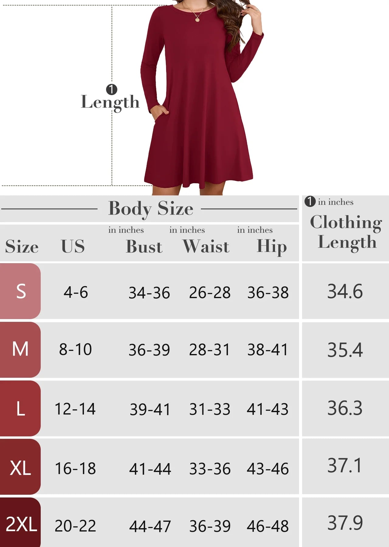 Women'S Long Sleeve Casual Dress Navy Blue 2XL Tunic Dress Loose T-Shirt Dress with Pockets