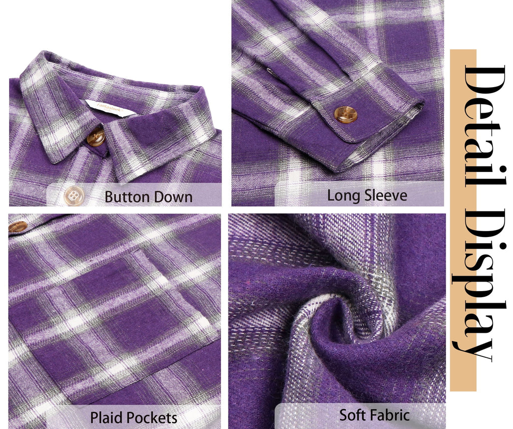 plus Size Flannel Plaid Shirts for Women Long Sleeve Button down Shirts Casual Loose Blouses Tops