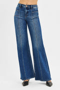 Risen Mid Rise Front Seam Wide Leg Jeans
