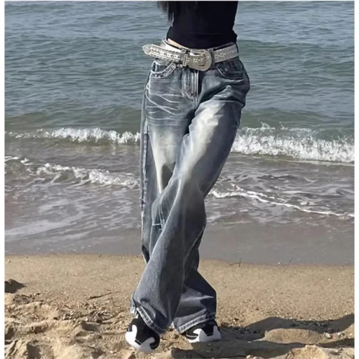 Vintage Y2K Baggy Blue Jeans – High Waist Oversize Denim Trousers