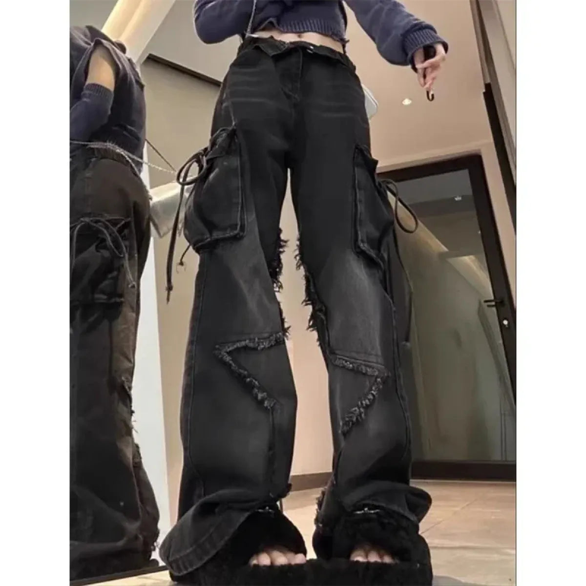 Gothic Baggy Cargo Jeans – Y2K Harajuku Grunge Pants