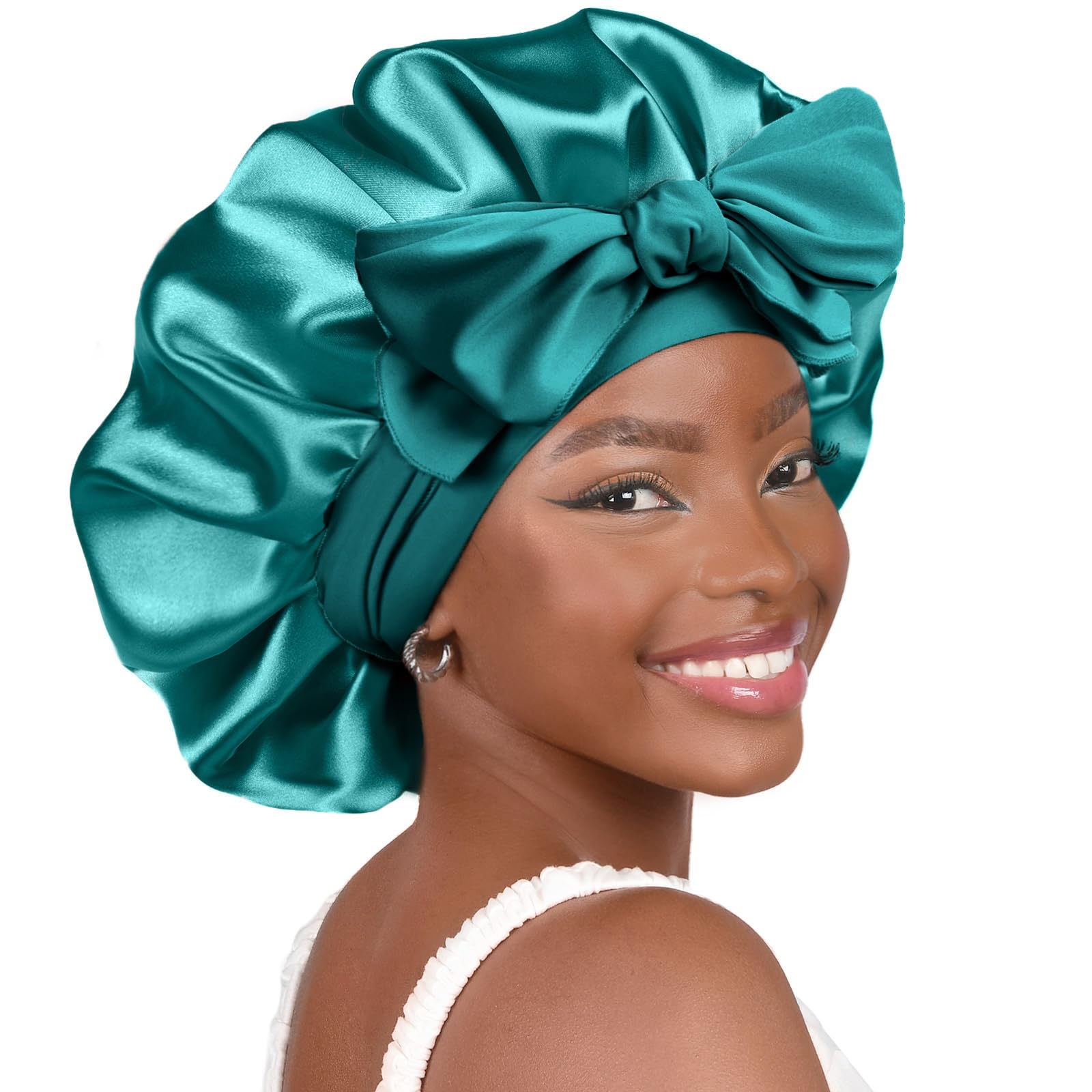 YANIBEST Silk Bonnet for Sleeping Women Satin Bonnet Double Layer Satin Lined Hair Bonnet with Tie Band Curly Hair Blush Pink