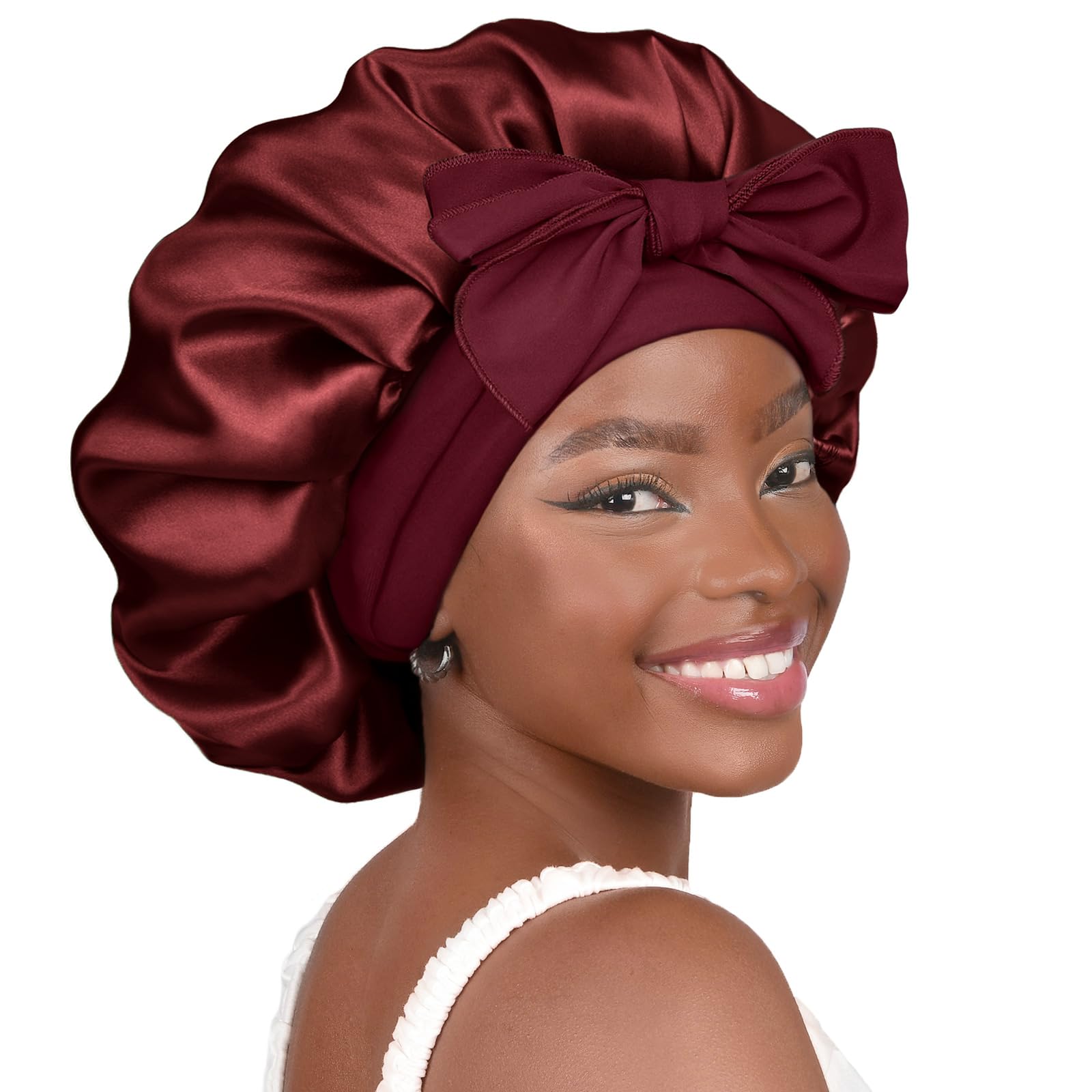 YANIBEST Silk Bonnet for Sleeping Women Satin Bonnet Double Layer Satin Lined Hair Bonnet with Tie Band Curly Hair Blush Pink
